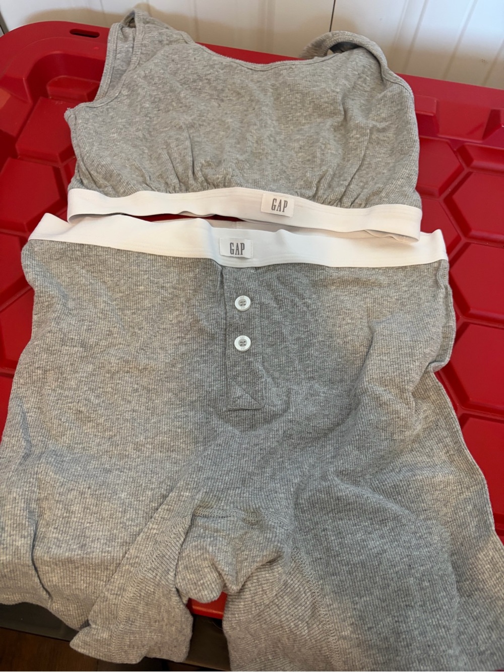 GAP women Gray Ribbed Tank and Button-Front Boxer Brief Set